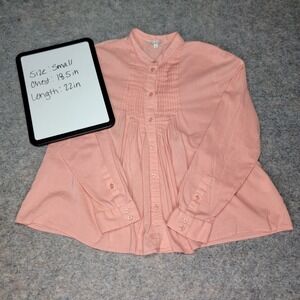 Lucky Brand Womens Small Peach Long Sleeve Button Down‎ Pintuck Blouse Top